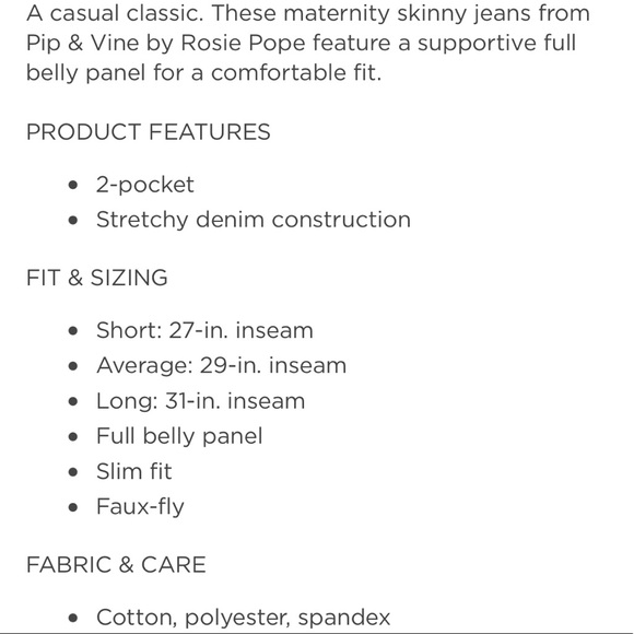 Maternity Pip & Vine by Rosie Pope Full Belly Panel Skinny Jeans - Small - Picture 3 of 5
